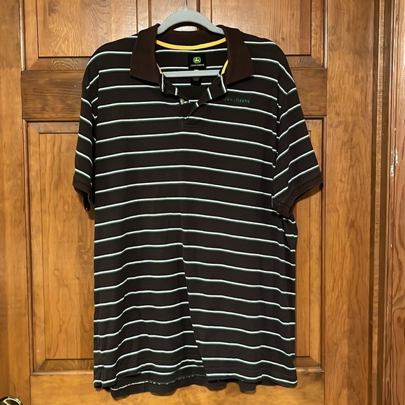 John Deere 100% cotton short sleeve brown polo with stripes men’s size XL - Picture 5 of 9